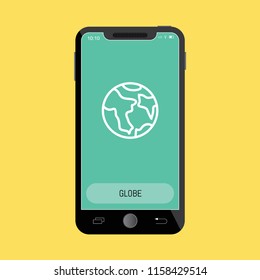 Globe Line Icon on Mobile Screen.