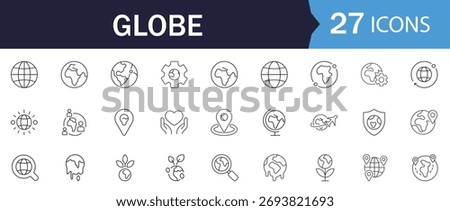 Globe line icon set collection. Featuring modern thin vector symbols of Earth, global connection, location, ecology, and care. Clean editable outline style. 