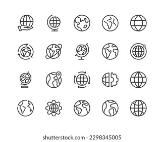 globe line icon set with editable stroke. Outline collection of vector objects. Premium icon pack