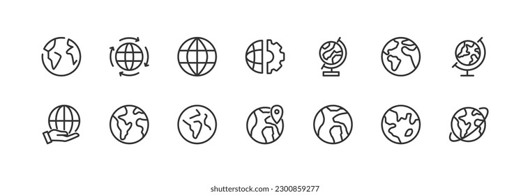 globe line icon set with editable stroke. Outline collection of vector objects. Premium icon pack