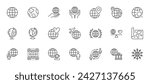 Globe line icon set. Map pin, planet earth, global business, round the world travel, teamwork outline vector illustration. Simple linear pictogram for oversea. Editable Stroke