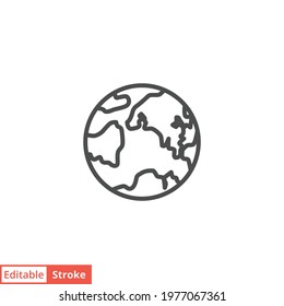 Globe line icon. Simple outline style. World, earth, planet, web, geography concept. Pictogram vector symbol illustration isolated on white background. Editable stroke EPS 10.