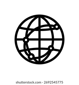 Ícone de linha de globo, mapa de mundo simples e ilustração de vetor de rede global