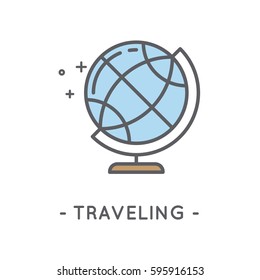 Globe line icon. Universal Minimal Modern Thin Line Color Icon on White Background