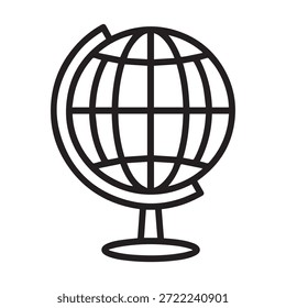 Globus-Liniensymbol, Vektorgrafik, Erdkarte auf Standkontur einzeln auf weißem Hintergrund.