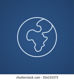 Globe line icon for web, mobile and infographics. Vector light blue icon isolated on blue background.