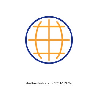 Globe line icon. World or Earth sign. Global Internet symbol. Colorful outline concept. Blue and orange thin line color icon. Globe Vector