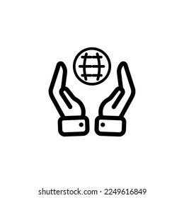 Globe line icon. World, hands, reach, knowledge, location, internet, network, exploration, continents, demonstration, travel, world wide web. communication concept. Vector black line icon