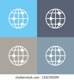 Globe Line Icons on Four Different Background Colors.