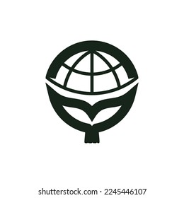 globe line logo design in hand
