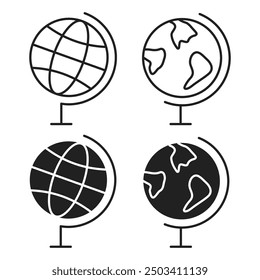 Globe line and symbol icons. Vector illustration.