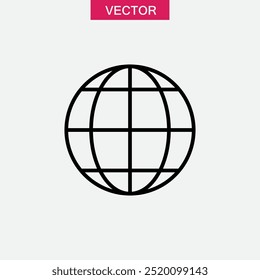 Vetor de ícone linear globo, ilustração simples preto plano para web e app..eps
