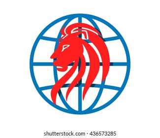 globe lion leo head face image vector icon logo