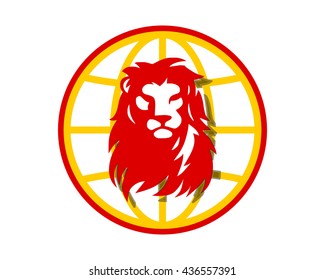 globe lion leo head image vector icon logo
