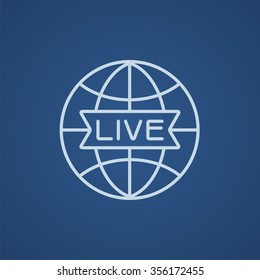 Globe with live sign line icon for web, mobile and infographics. Vector light blue icon isolated on blue background.