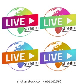 Globe  Live stream gradients set green, red, blue, orange. Eps10 Vector. Transparent background.