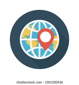 globe location glyph flat vector icon