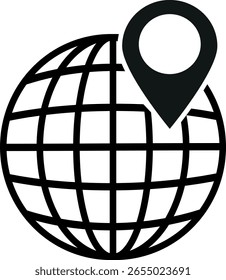 Icono de globo y ubicación . Icono de ubicación global . Icono de pin del navegador . Ilustración vectorial