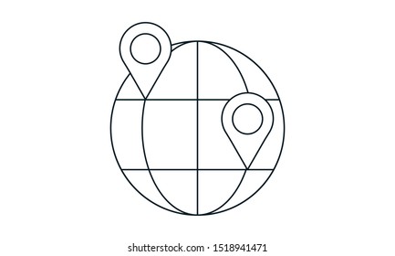 Globe location icon. Navigation and global positioning usage. Vector illustration