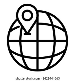 Globe and location icon. Outline globe and location vector icon for web design isolated on white background