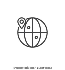 Globe location outline icon. linear style sign for mobile concept and web design. Earth globe with map pin simple line vector icon. Symbol, logo illustration. Pixel perfect vector graphics