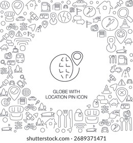 Globo con el icono del Pin de la Locación, estilo de la línea con el fondo del icono del mosaico, grande para el uso del Web y del fondo.