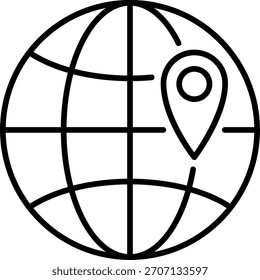 Globe with a location pin on it, pinpointing a specific destination on earth.