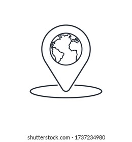 Globe location pin vector icon. Point navigation GPS mark or symbol. Tag for direction place. Position element. Map. World. Earth.