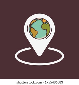 Globe location pin vector icon. Point navigation GPS mark or symbol. Tag for direction place. Position element. Map. World. Earth.