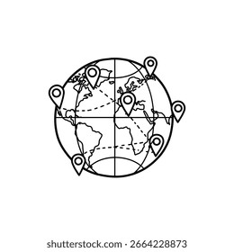 Globe with Location Pins Representing Global Connectivity