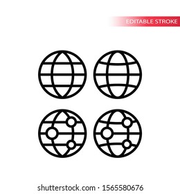 Globe with location points, sign for website thin line vector icon set. Editable stroke.