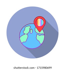 Globe, ubicación, orgullo de la sombra larga icono. Simple vector de color de iconos del Día Mundial del Orgullo para ui y ux, sitio web o aplicación móvil