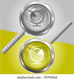 Globe and lock. Vector magnifying glass.