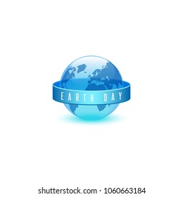 Globe logo 3d shape, blue planet Earth day eco emblem, world environment day concept.