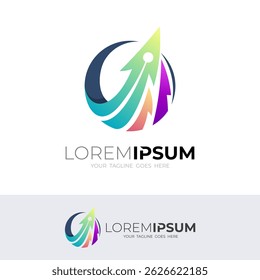 Globe logo and arrow design combination, 3d colorful