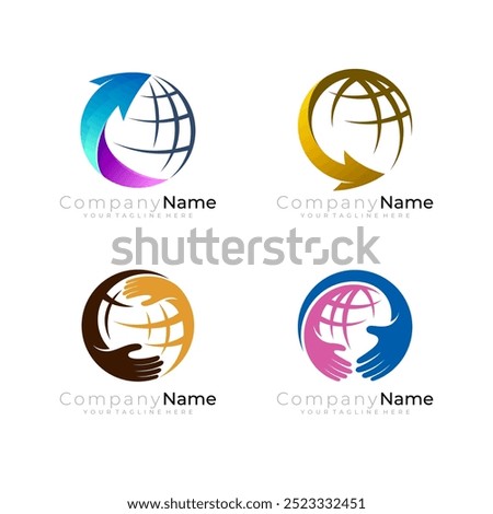 Globe logo and arrow design combination, earth icon template