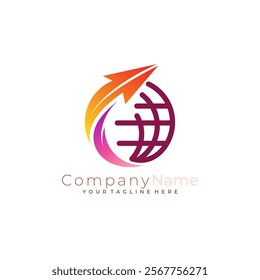 Globe logo and arrow design technology, earth icons