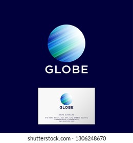 Globe logo. Blue planet emblem, isolated on a dark background. Web, UI icon.  Identity, business card.