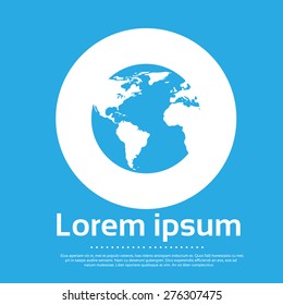 Globe Logo Blue World Map Icon Flat Vector Illustration