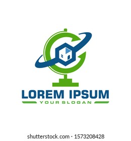 Globe logo with Building. Circle Logo with home