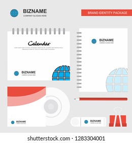 Globe Logo, Calendar Template, CD Cover, Diary and USB Brand Stationary Package Design Vector Template
