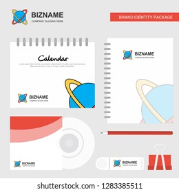 Globe Logo, Calendar Template, CD Cover, Diary and USB Brand Stationary Package Design Vector Template
