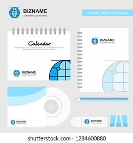 Globe Logo, Calendar Template, CD Cover, Diary and USB Brand Stationary Package Design Vector Template
