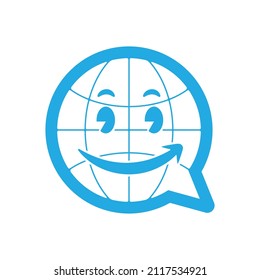 globe logo with cartoon character with smiley face