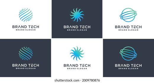 Globe logo collection with modern technology concept Premium Vector