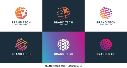 Globe logo collection with technology concept Premium Vector part 2
