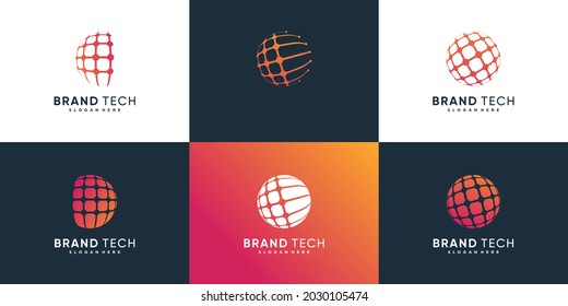 Colección de logotipos de Globe con concepto de tecnología Premium Vector parte 1