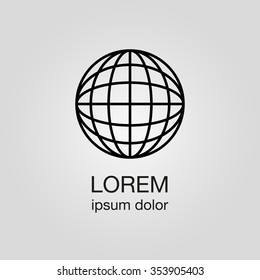 Globe logo concept, 3d illustration, lines, vector. Logotype design template