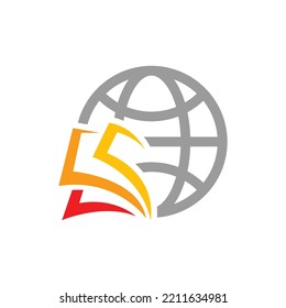 Globe logo design with book icon. Word books logo design