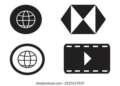 Globe, logo, film icon vector illustration.